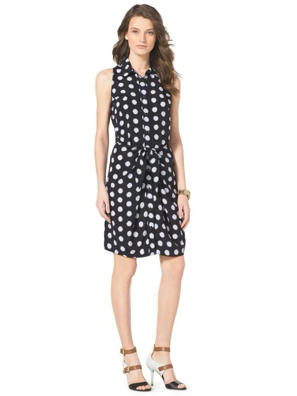 Classic $120 MICHAEL KORS Knotted Polka Dot Sleeveless Faux Wrap Dress Summer 6